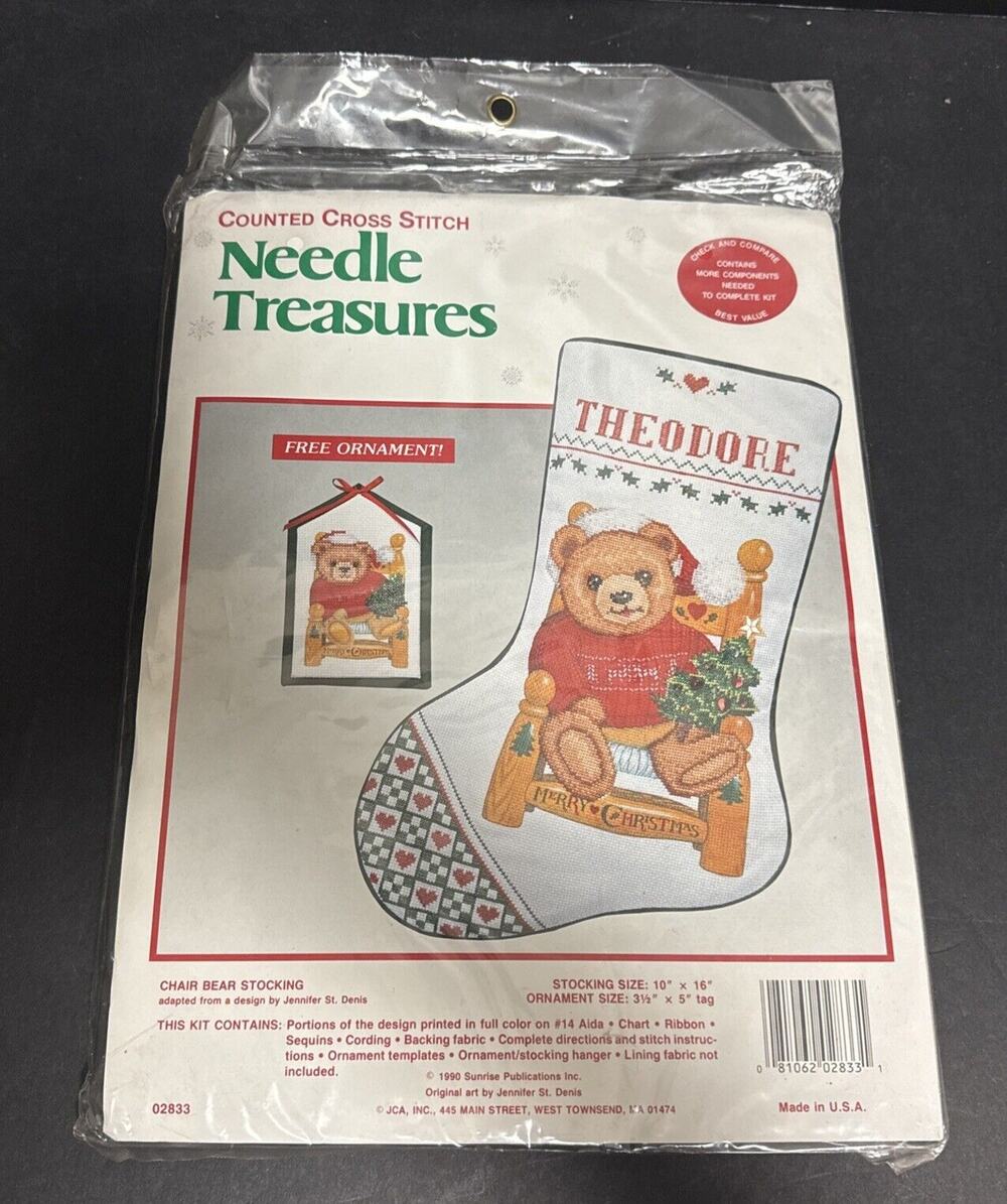 Needle Treasures Counted Cross Stitch Chair Bear Stocking Ornament Jen Denis JCA